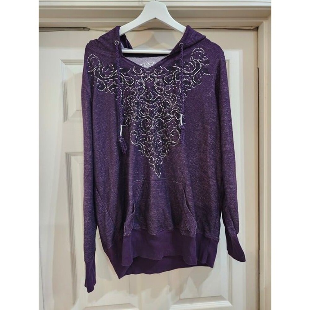 Plus Size 2 Maurices Eggplant Sparkle Premium Scrolling Sweatshirt Hoodie